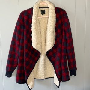 Jacks Girlfriend Plaid Sherpa Lined Fleece Cardigan Sz M